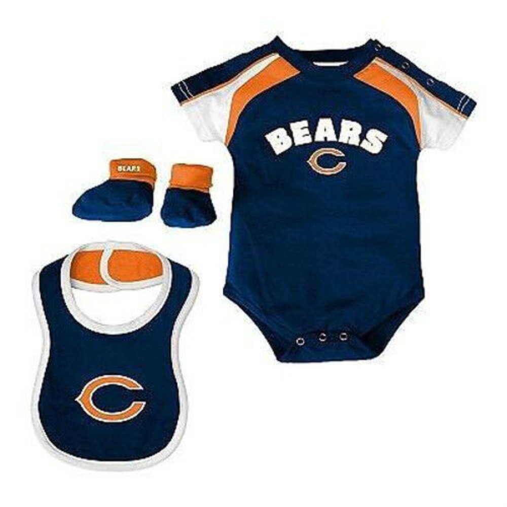 NEW! 3 Piece NFL CHICAGO BEARS Creeper Bib Booties Set Size 0-3 3-6 Months